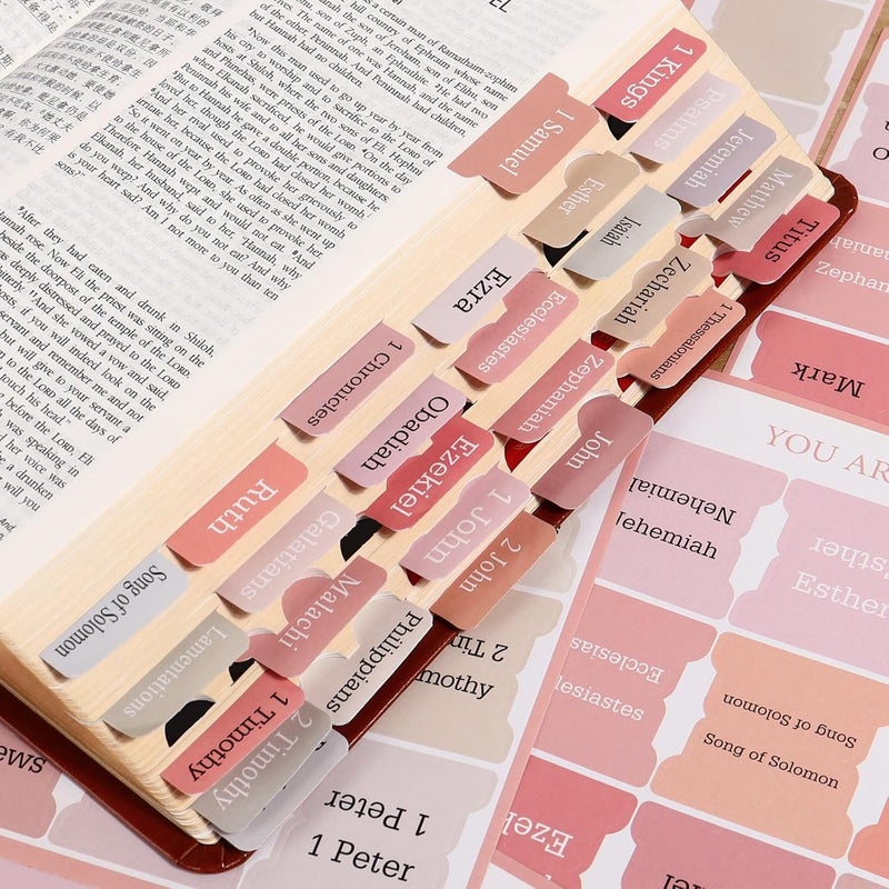 DOMMARE 90 Pieces Pink Bible Tabs for Women, Cute Large Print Bible Bookmarks Index Tabs Study Supplies Guide Kit, Small Baptism Christian Gifts for Men Boys Beginner Easy to Read - Image 1